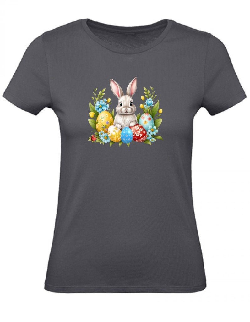 Balldiri T-Shirt Damen Ostern Nest mit Hase XS bis 2XL - grau - Balldiri