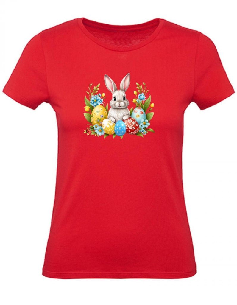 Balldiri T-Shirt Damen Ostern Nest mit Hase XS bis 2XL - rot - Balldiri