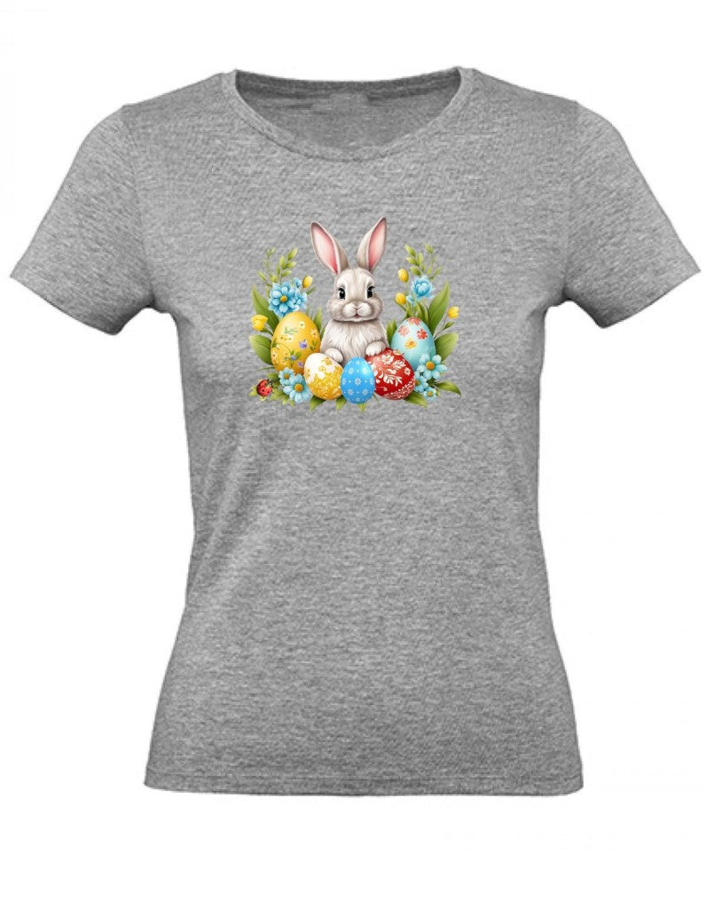 Balldiri T-Shirt Damen Ostern Nest mit Hase XS bis 2XL - grau meliert - Balldiri