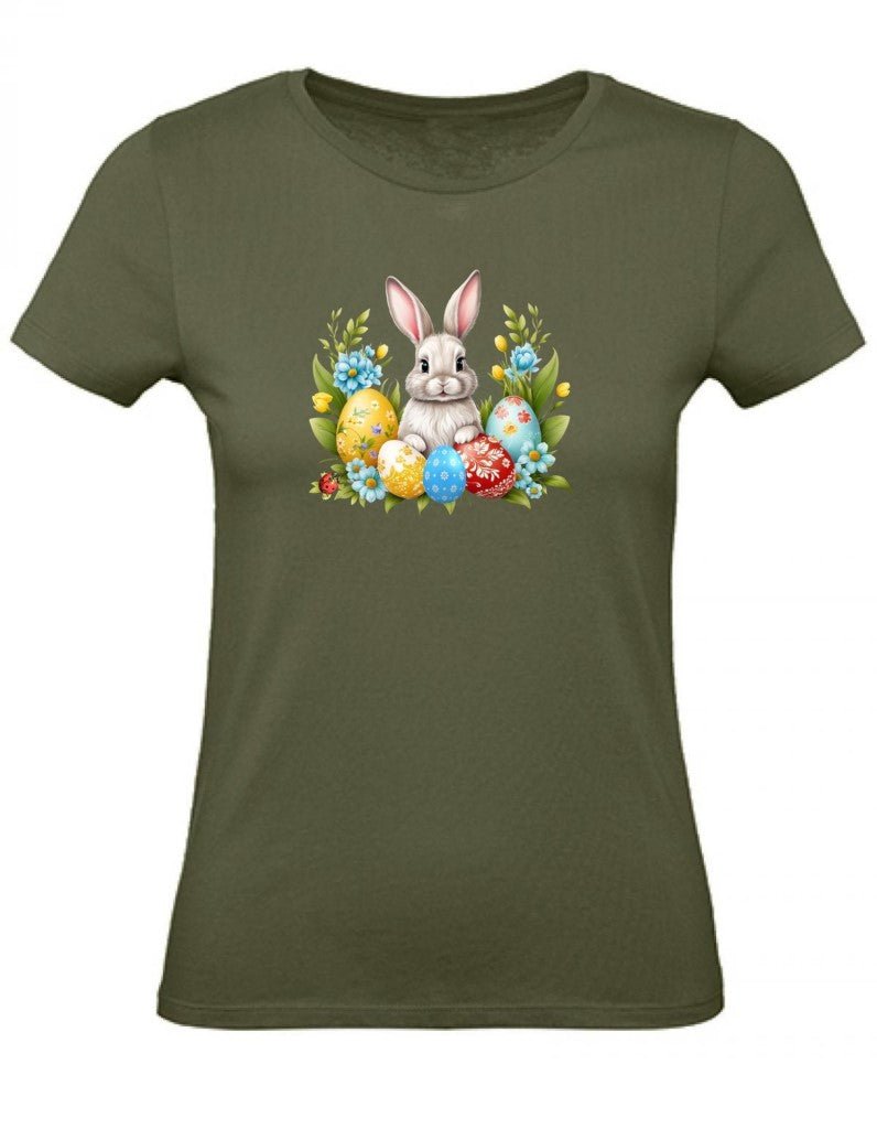 Balldiri T-Shirt Damen Ostern Nest mit Hase XS bis 2XL - kakhi - Balldiri