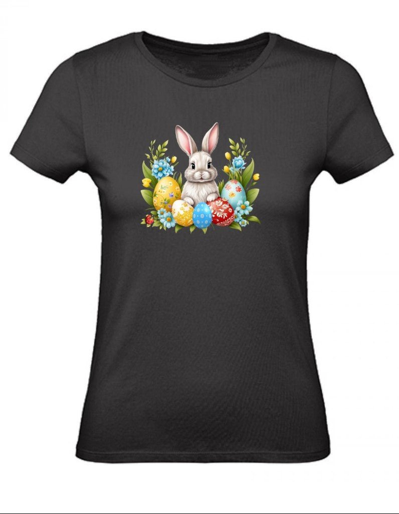 Balldiri T-Shirt Damen Ostern Nest mit Hase XS bis 2XL - schwarz - Balldiri