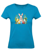 Balldiri T-Shirt Damen Ostern Nest mit Hase XS bis 2XL - azurblau - Balldiri