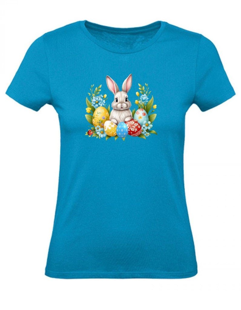 Balldiri T-Shirt Damen Ostern Nest mit Hase XS bis 2XL - azurblau - Balldiri
