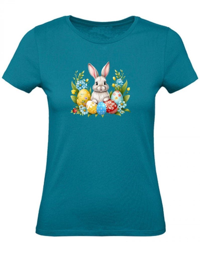 Balldiri T-Shirt Damen Ostern Nest mit Hase XS bis 2XL - türkis - Balldiri