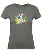 Balldiri T-Shirt Damen Ostern Nest mit Hase XS bis 2XL - army grün - Balldiri