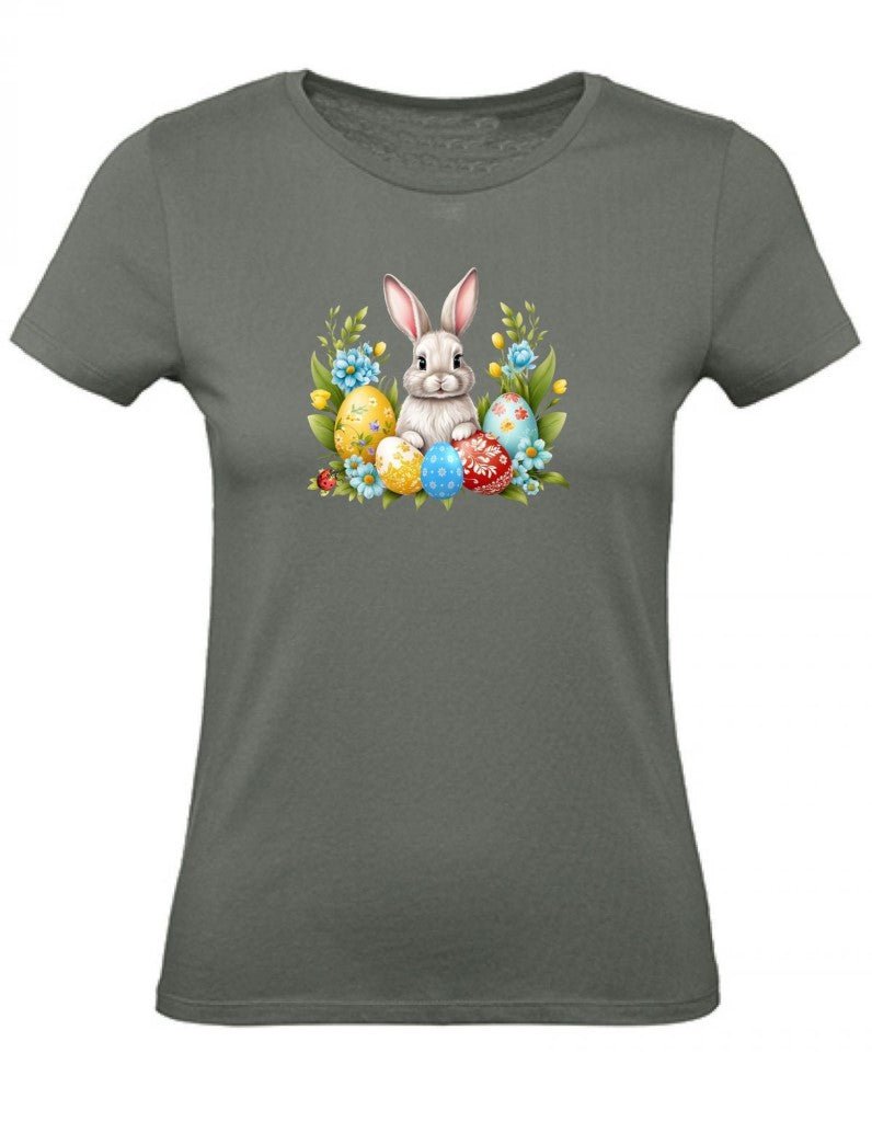 Balldiri T-Shirt Damen Ostern Nest mit Hase XS bis 2XL - army grün - Balldiri