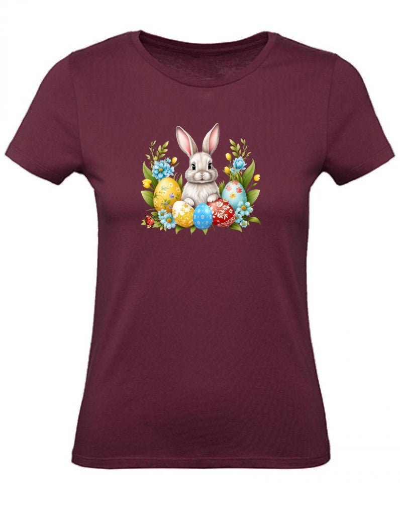 Balldiri T-Shirt Damen Ostern Nest mit Hase XS bis 2XL - bordeaux - Balldiri