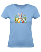 Balldiri T-Shirt Damen Ostern Nest mit Hase XS bis 2XL - hellblau - Balldiri