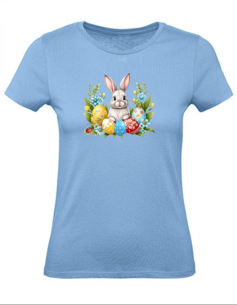 Balldiri T-Shirt Damen Ostern Nest mit Hase XS bis 2XL - hellblau - Balldiri