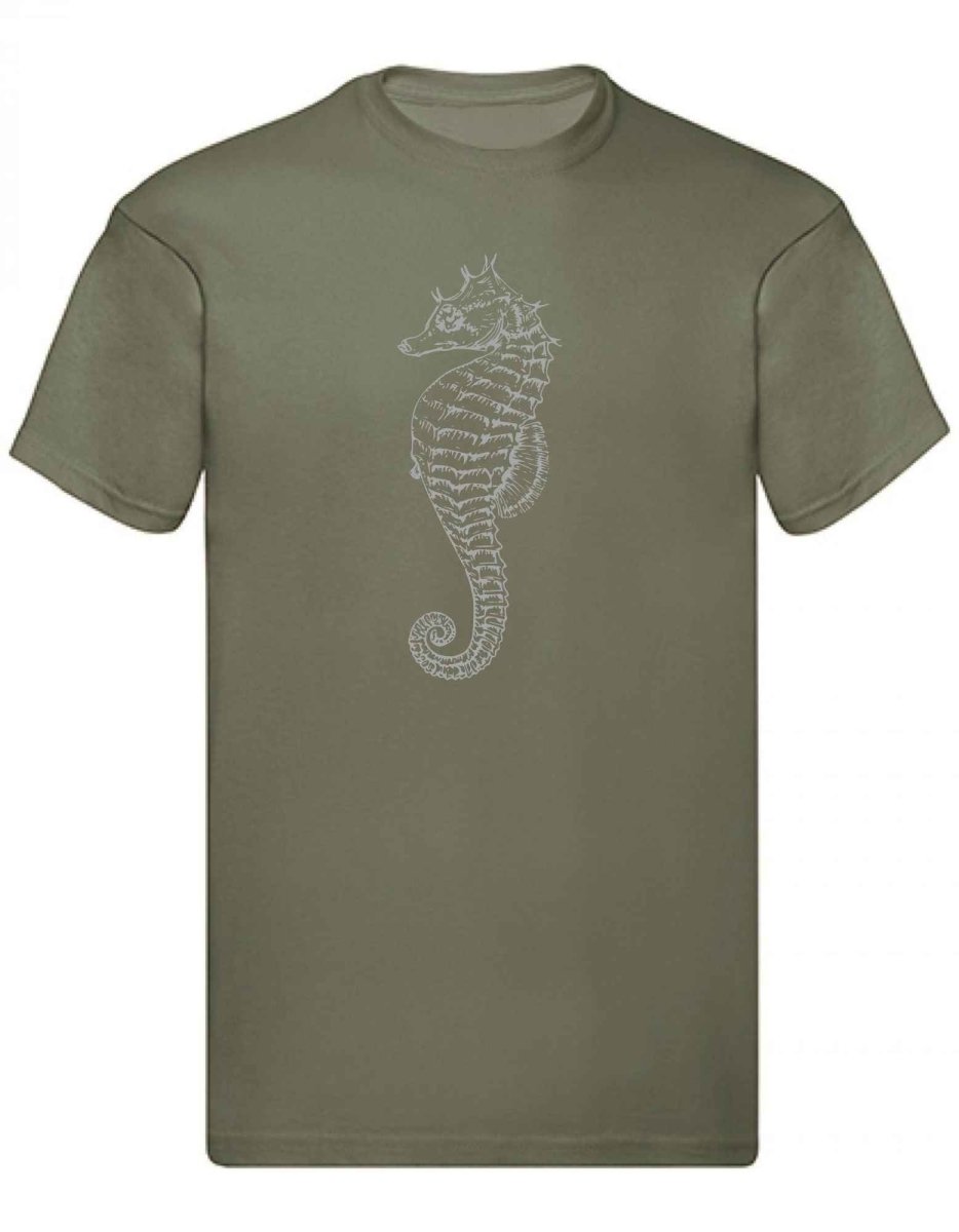 Balldiri T-Shirt Herren graues Seepferdchen S bis 5XL - olivegrün - Balldiri