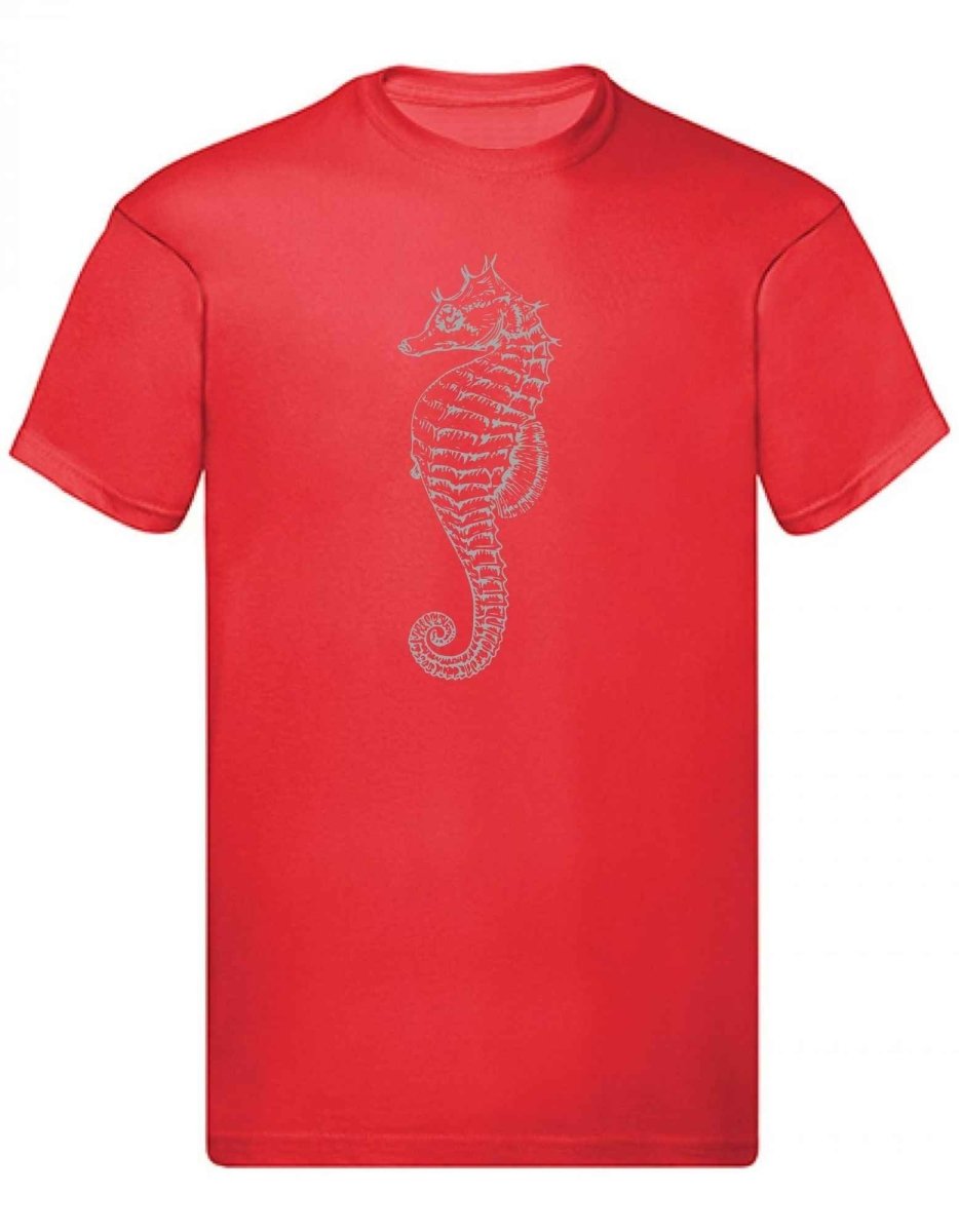 Balldiri T-Shirt Herren graues Seepferdchen S bis 5XL - rot - Balldiri