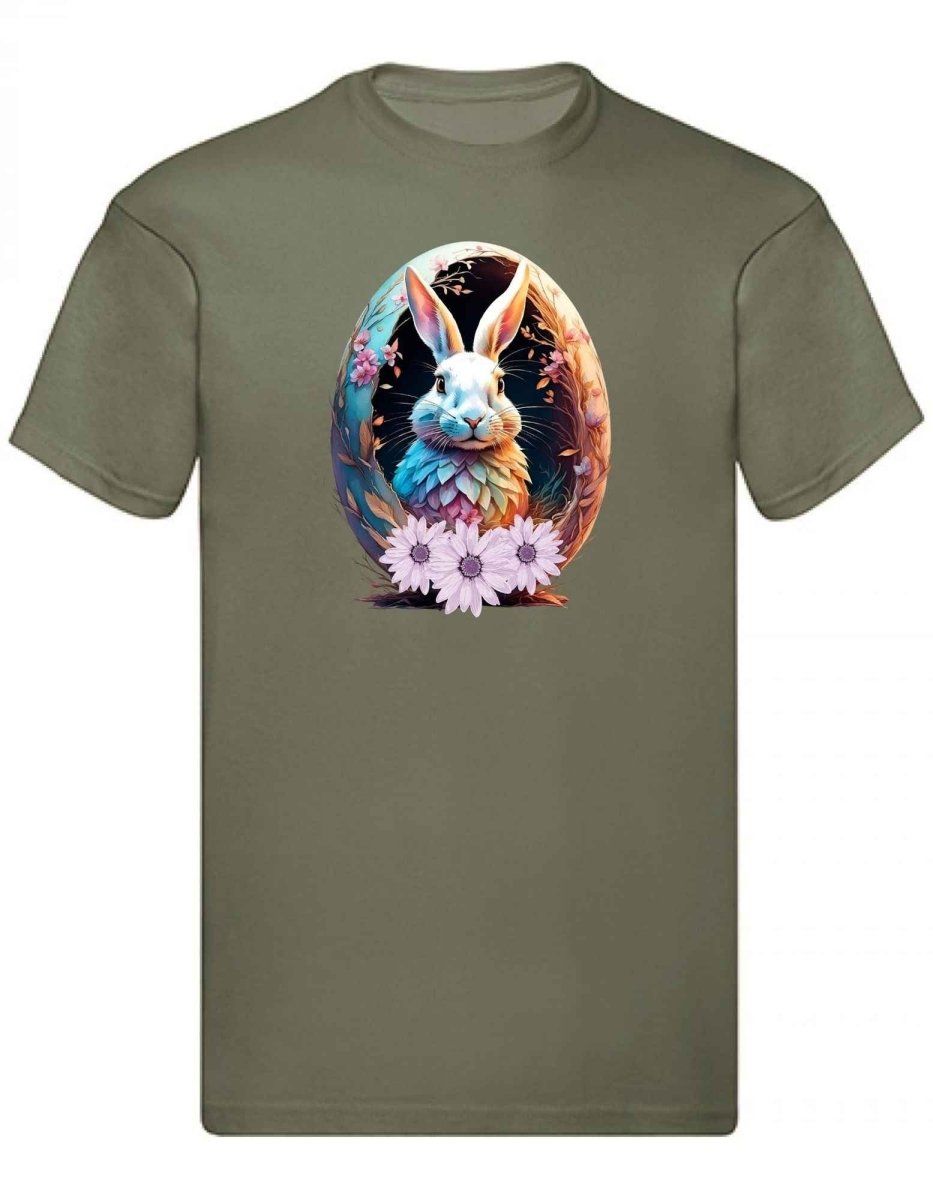 Balldiri T-Shirt Herren Osterei mit Hase S bis 5XL - olivegrün - Balldiri