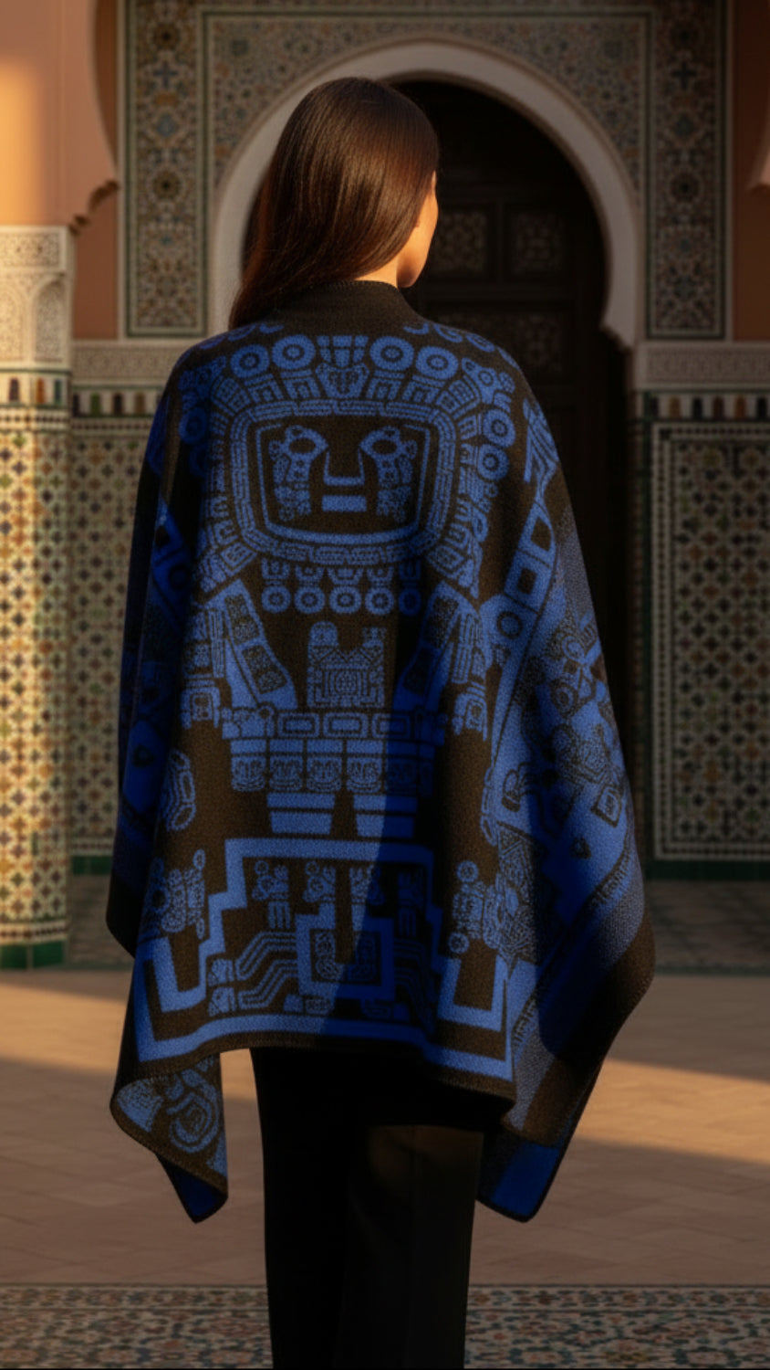 Balldiri Jacquard-Poncho Damen – Boho Wende Cape mit Muster