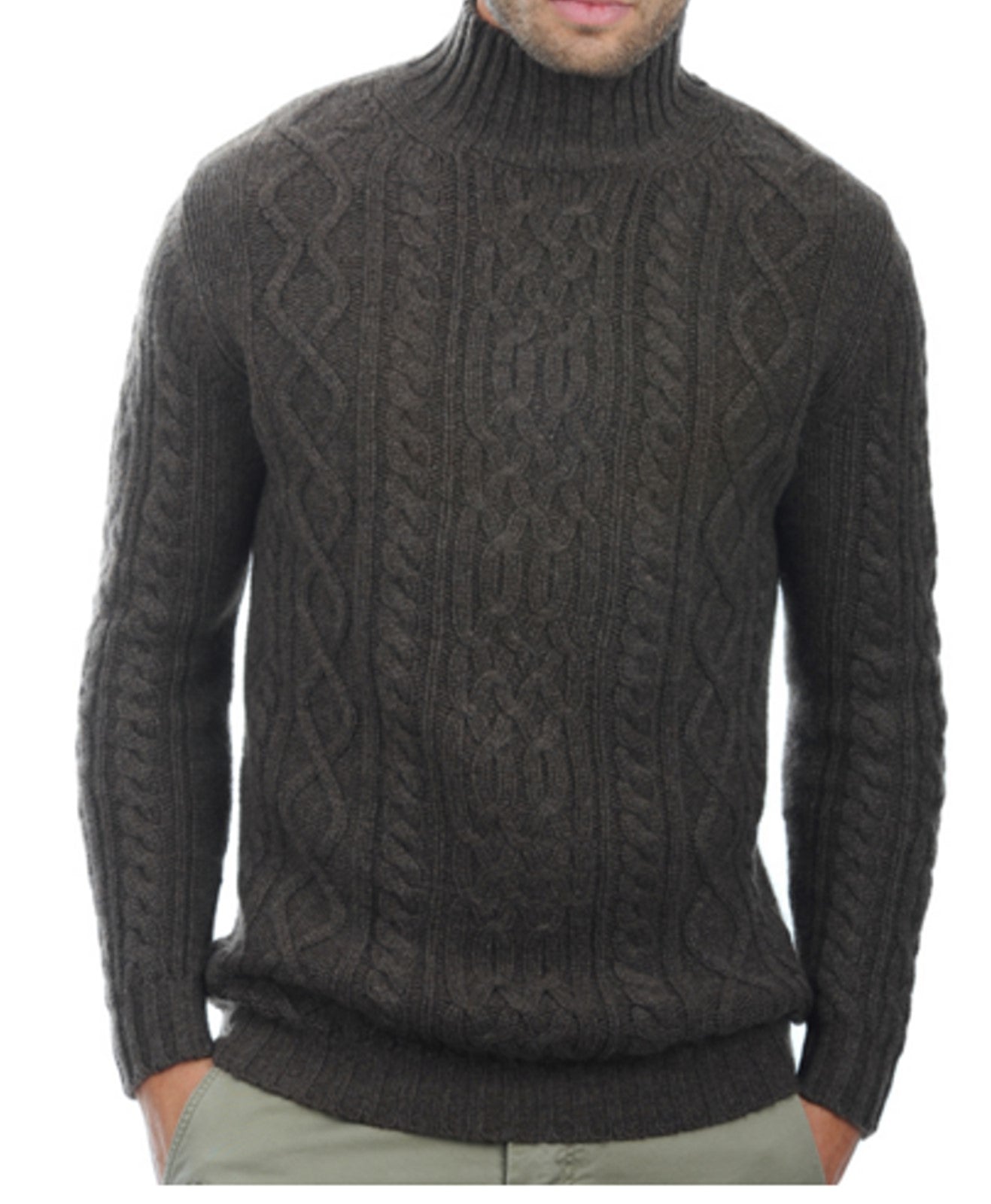 Balldiri Kaschmir Pullover Herren 10-fädig Stehkragen Zopf braun M - Balldiri & Windhound