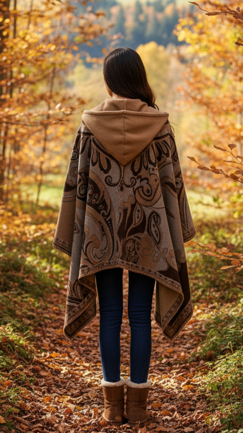 Balldiri Jacquard-Poncho Damen – Boho Wende Cape mit Muster