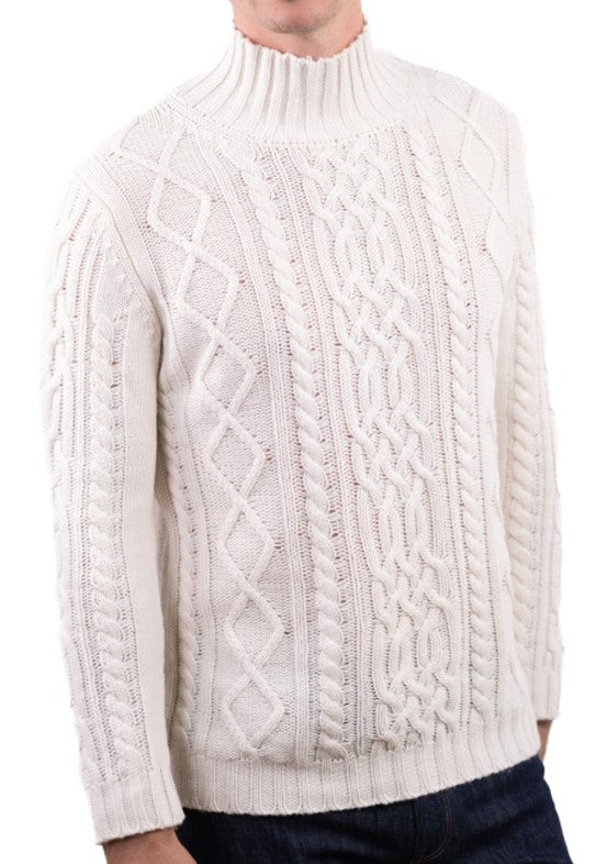 Balldiri Kaschmir Pullover Herren 3XL Stehkragen Zopf 10-fädig ecru - Balldiri & Windhound