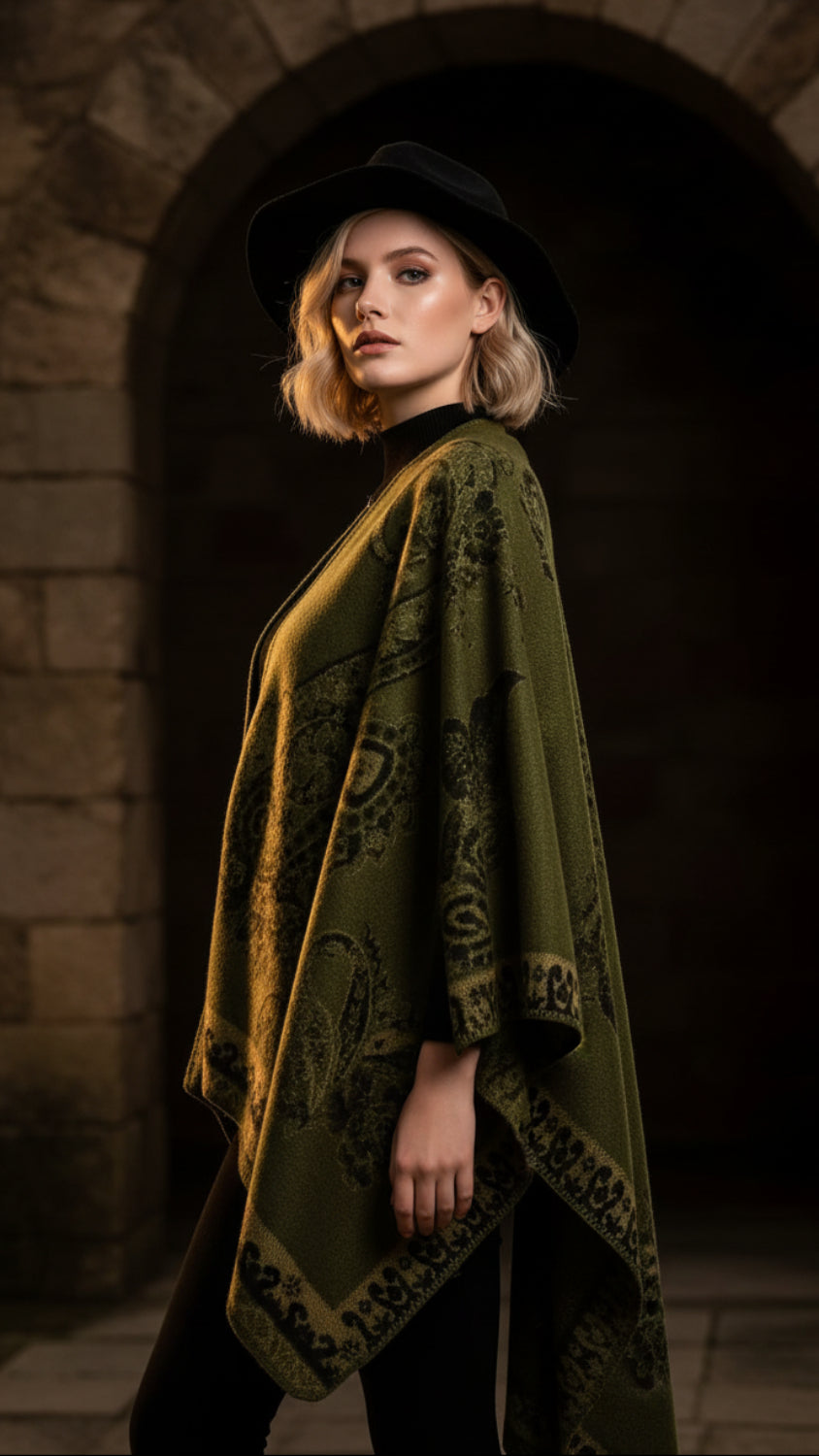 Balldiri Jacquard-Poncho Damen – Boho Wende Cape mit Muster