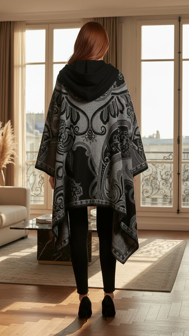 Balldiri Jacquard-Poncho Damen – Boho Wende Cape mit Muster