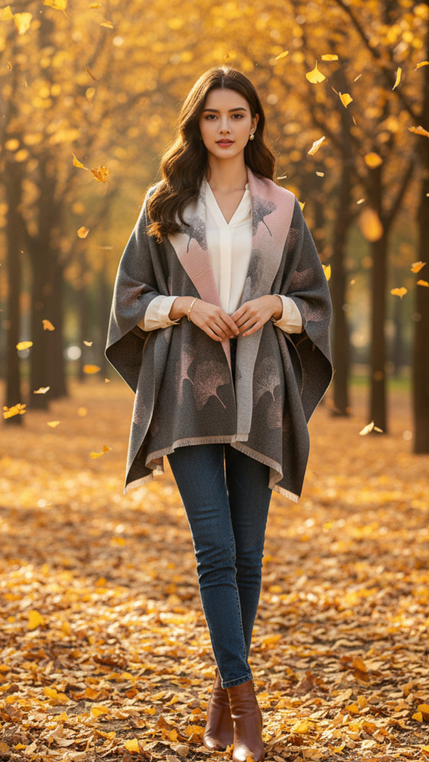 Balldiri Jacquard-Poncho Damen – Boho Wende Cape mit Muster