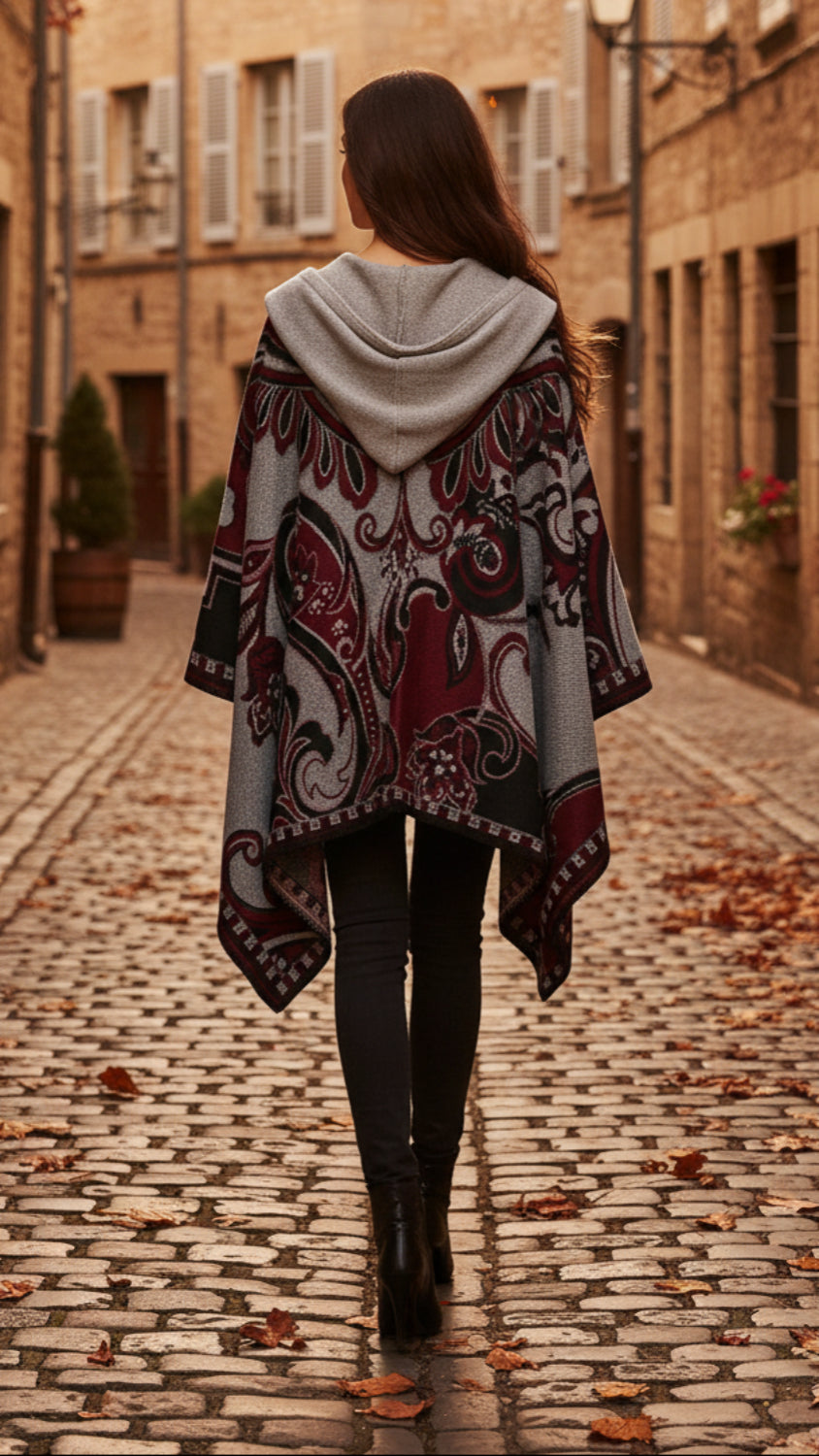Balldiri Jacquard-Poncho Damen – Boho Wende Cape mit Muster