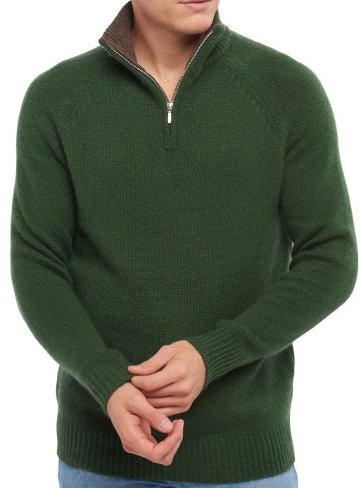 Balldiri 100% Kaschmir Herren Pullover Troyer Kontrastkragen 8-fädig - Balldiri & Windhound