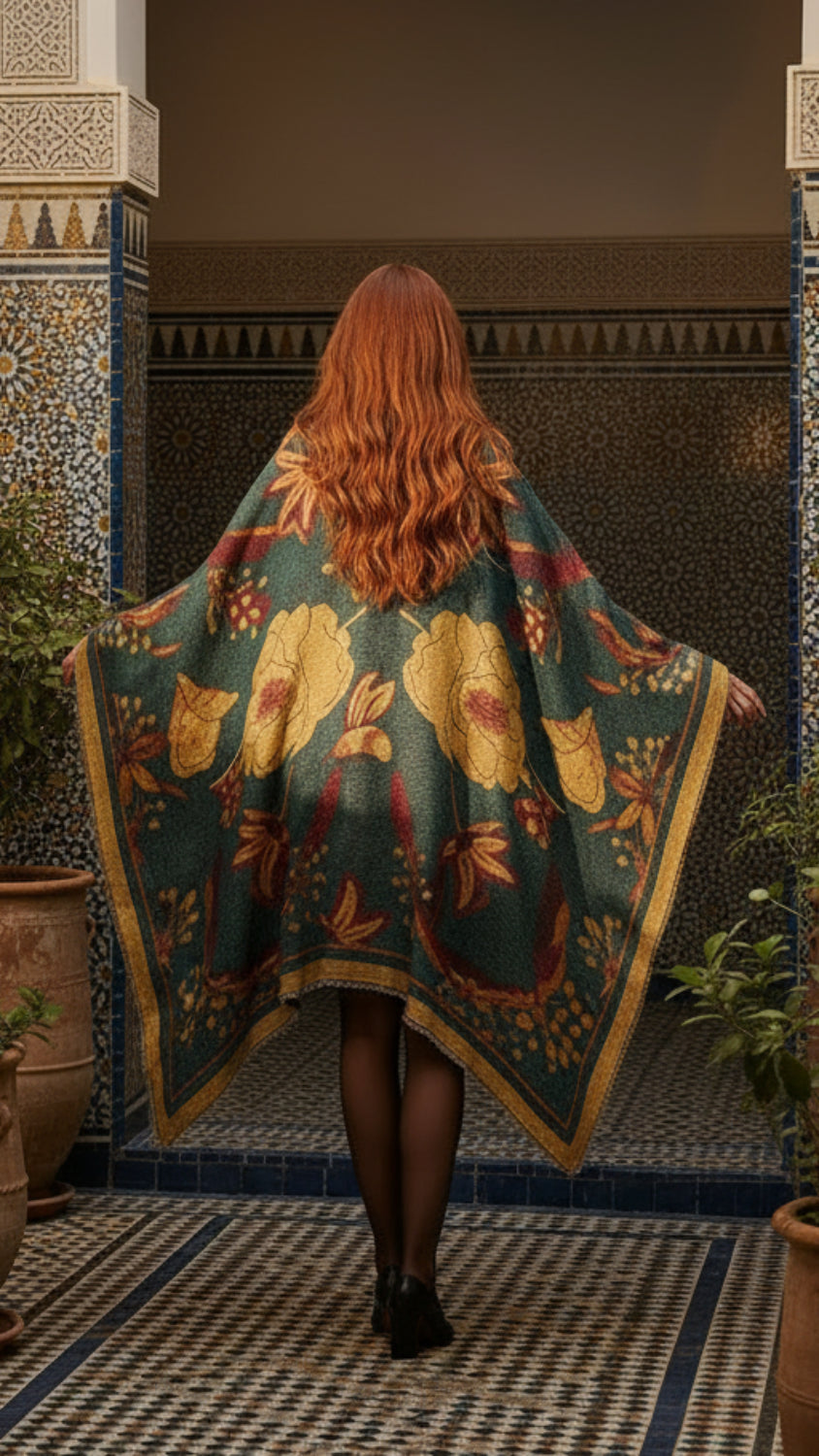 Balldiri Jacquard-Poncho Damen – Boho Wende Cape mit Muster