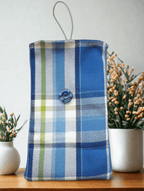 Handytasche aus Stoff handgefertigt | Balldiri Handwerks-Atelier - Blau kariert - Balldiri