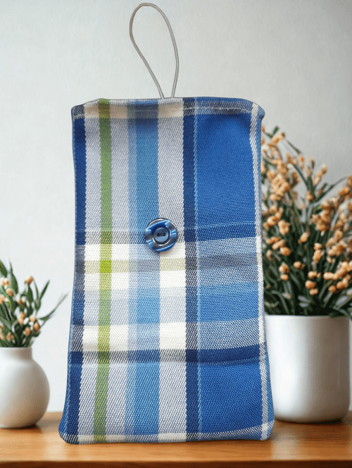 Handytasche aus Stoff handgefertigt | Balldiri Handwerks-Atelier - Blau kariert - Balldiri