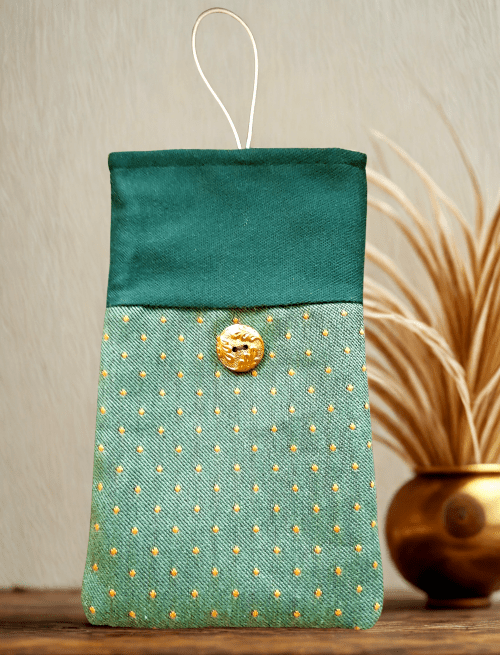 Handytasche aus Stoff handgefertigt | Balldiri Handwerks-Atelier - Grün Gold - Balldiri