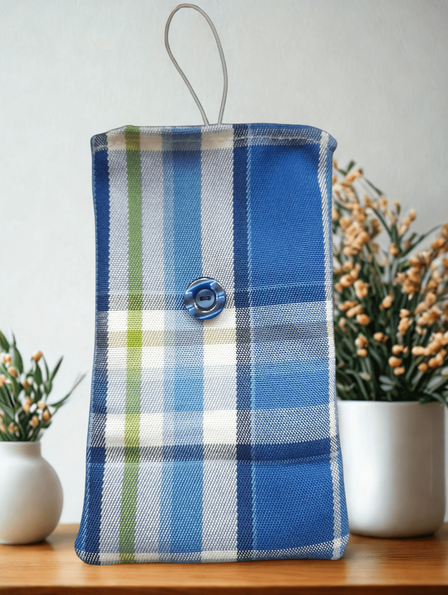 Handytasche aus Stoff handgefertigt | Balldiri Handwerks-Atelier - Blau kariert - Balldiri