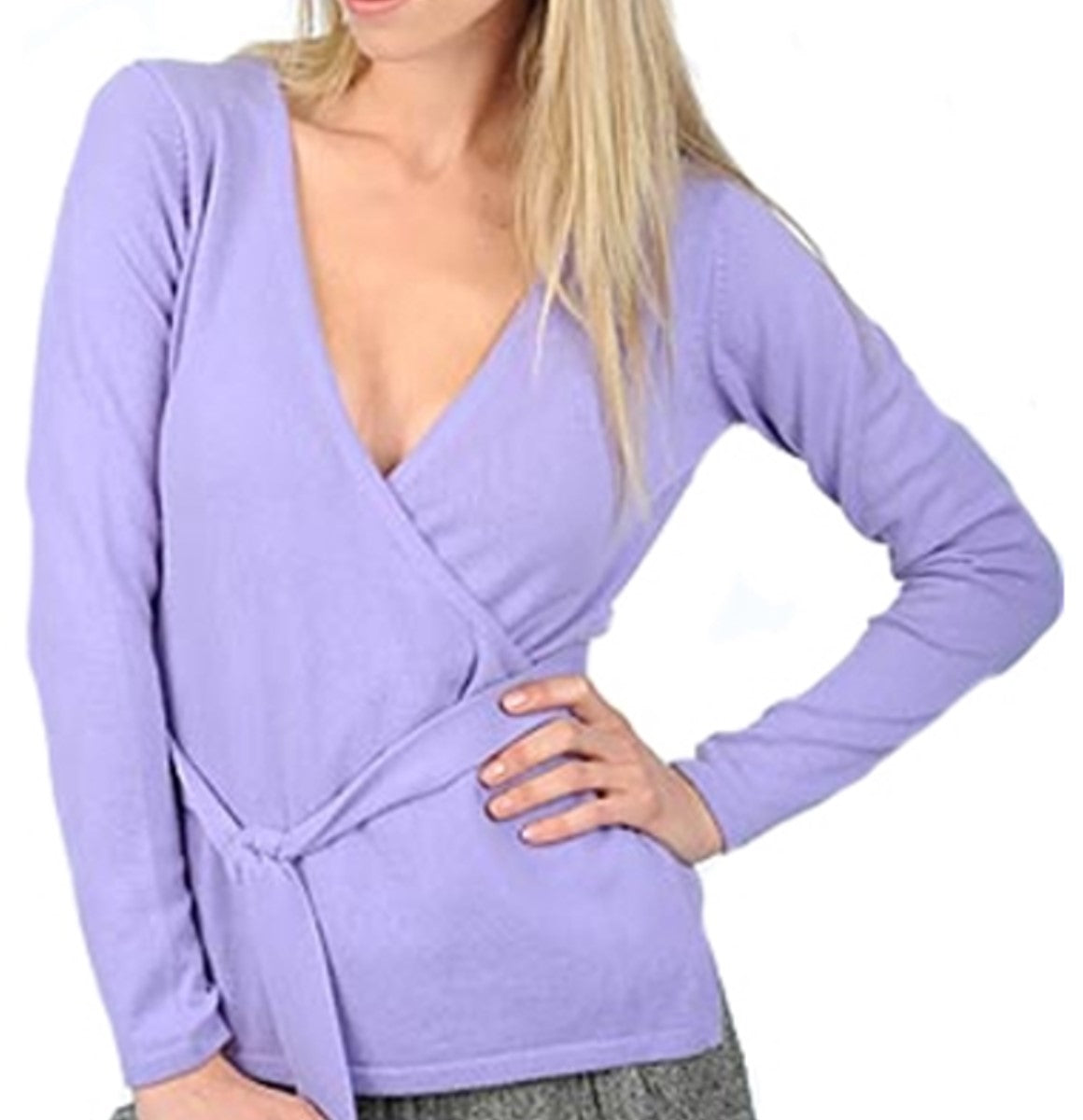 Balldiri 100% Kaschmir Damen Wickelpullover 2-fädig lavendel M - Balldiri & Windhound