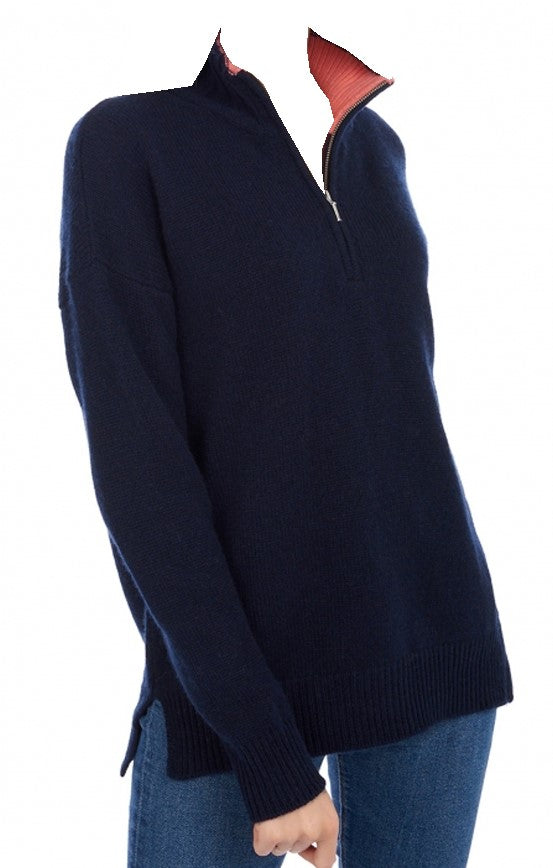 Balldiri 100% Kaschmir Damen Pullover Troyer mit Kontrastkragen 6-fädig - Balldiri & Windhound