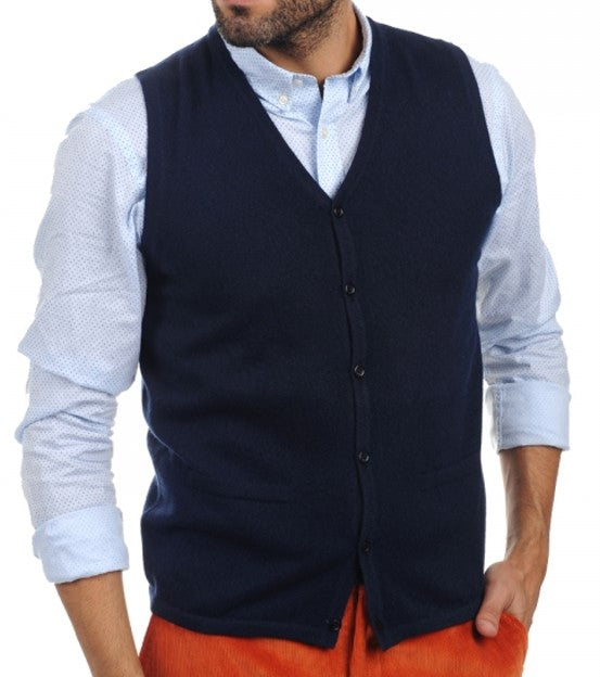Balldiri 100% Kaschmir Herren kurzarm Weste mit Knöpfe + V-Ausschnitt 2-fädig - Balldiri & Windhound