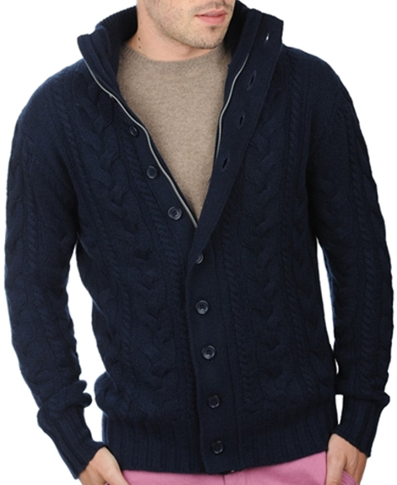 Balldiri 100% Kaschmir Herren Strickjacke Zopfmuster mit Stehkragen 8-fädig - Balldiri & Windhound