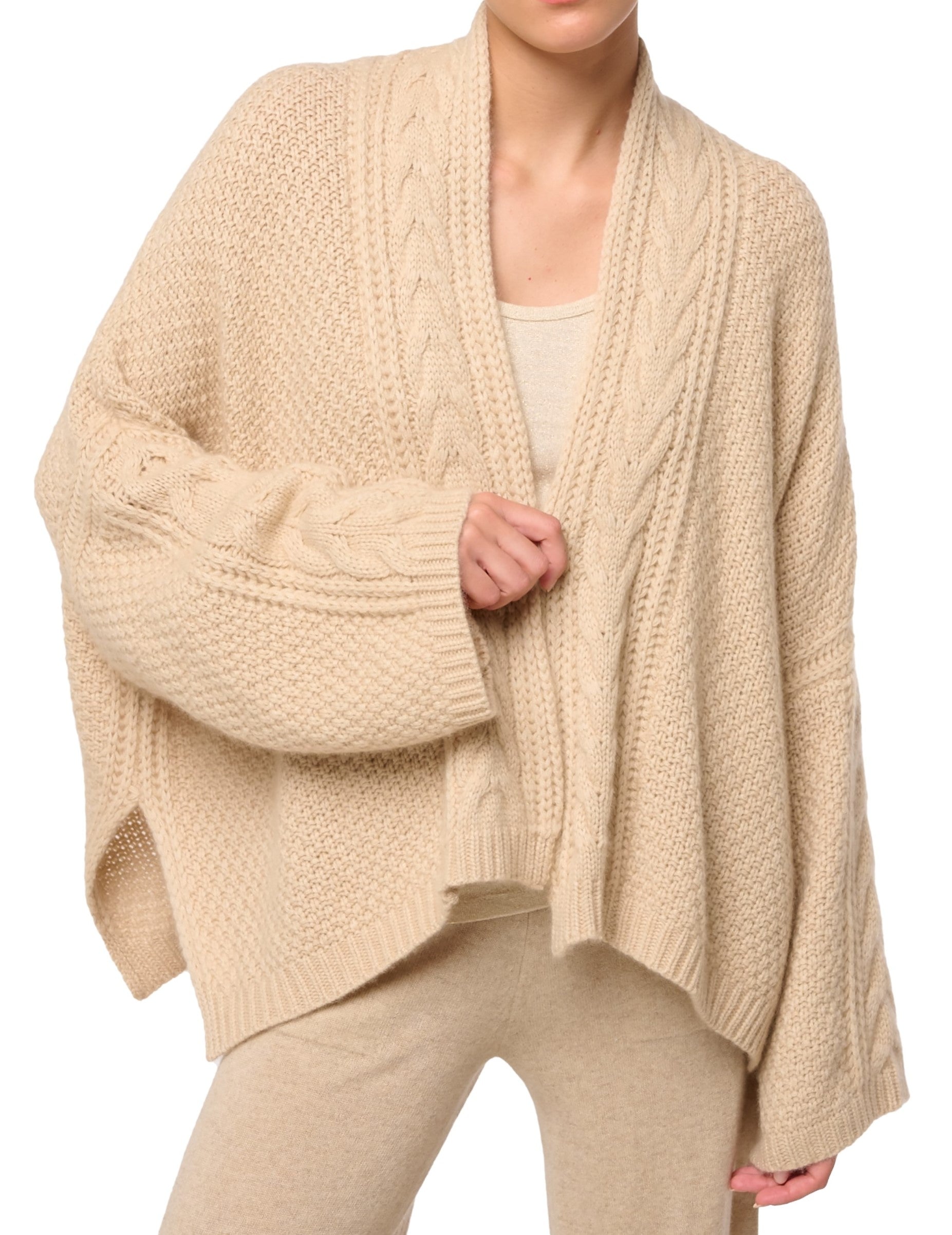 Balldiri 100% Kaschmir Damen Jacke Kimono Strickjacke Zopfmuster 12-fädig - Balldiri & Windhound