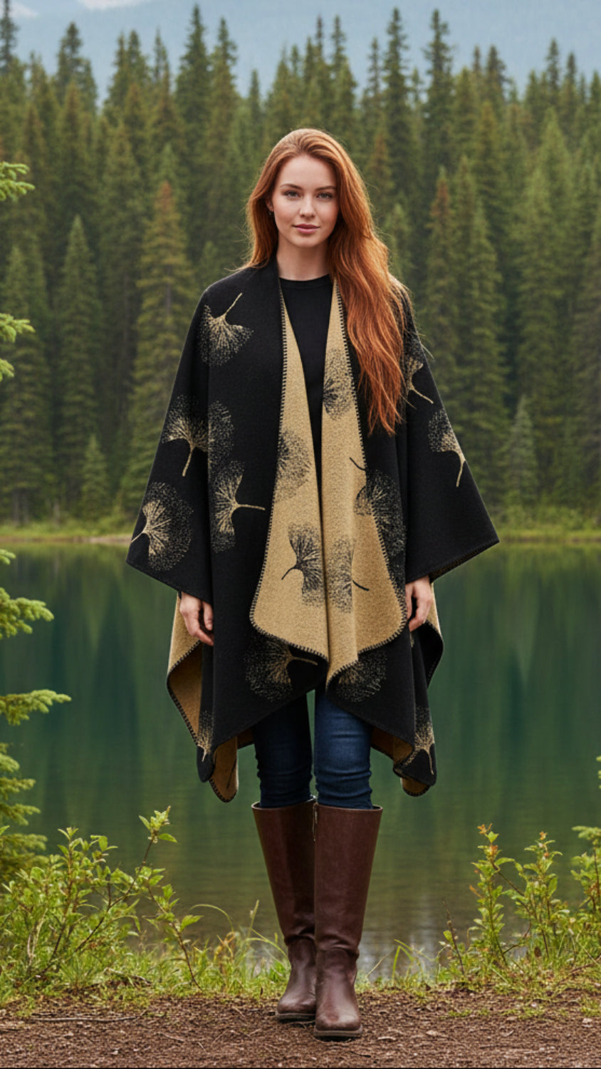 Balldiri Jacquard-Poncho Damen – Boho Wende Cape mit Muster