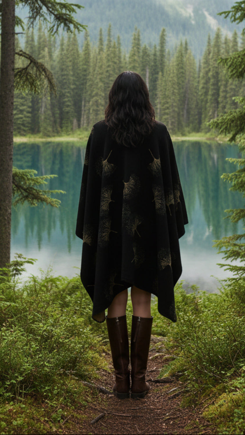 Balldiri Jacquard-Poncho Damen – Boho Wende Cape mit Muster