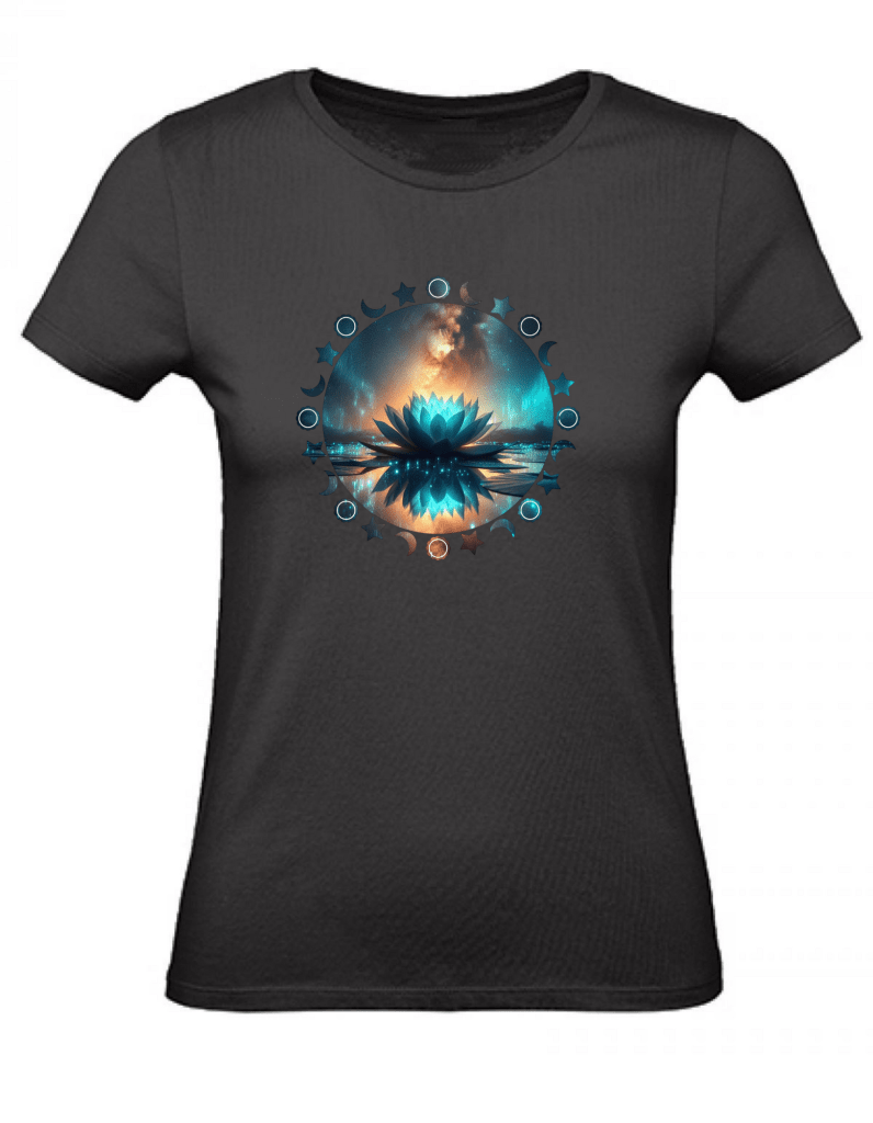 T-Shirt Damen Yoga Wellness Lotusblume XS bis 2XL - schwarz - Balldiri