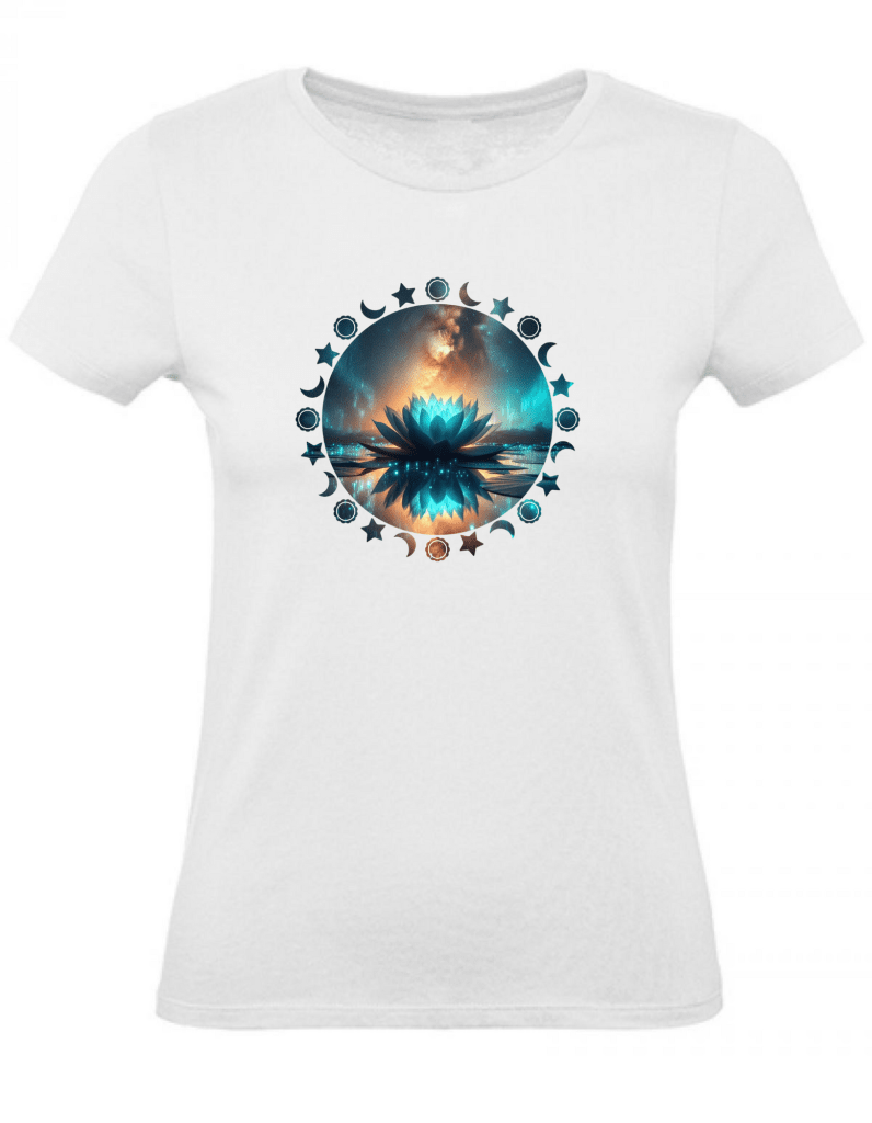 T-Shirt Damen Yoga Wellness Lotusblume XS bis 2XL - weiß - Balldiri