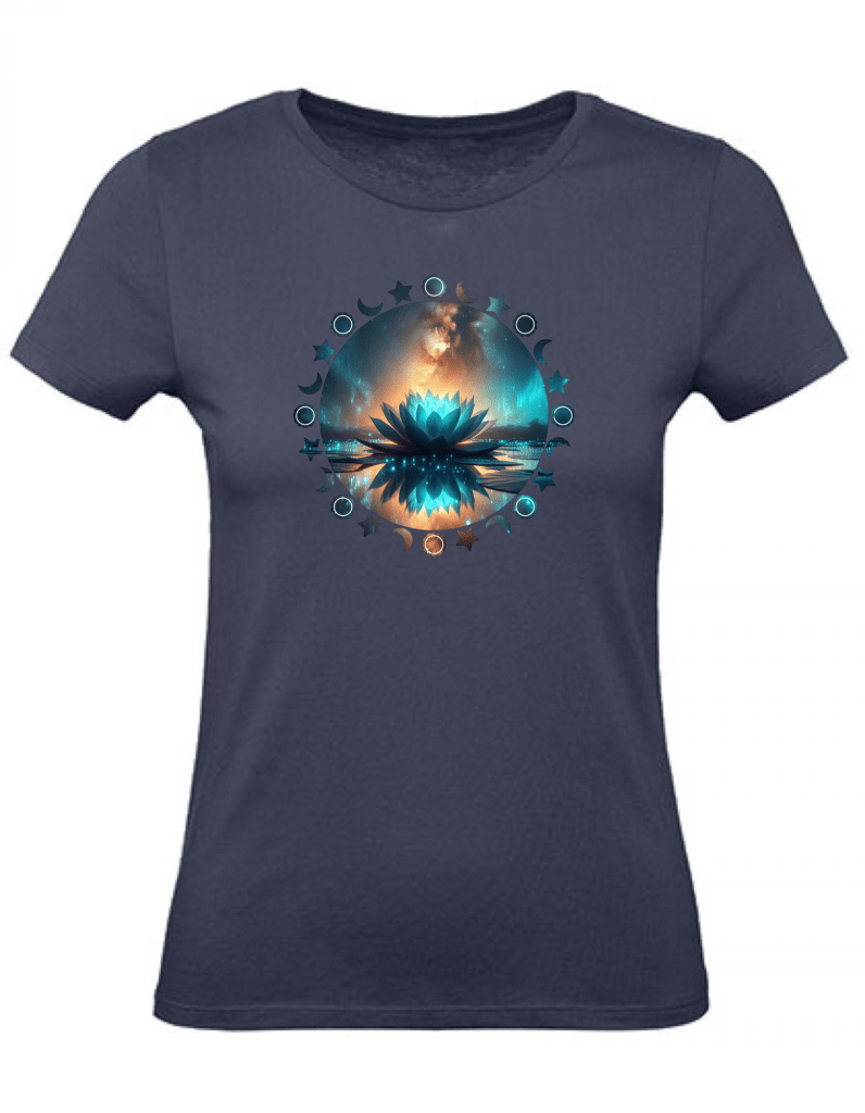 T-Shirt Damen Yoga Wellness Lotusblume XS bis 2XL - navy - Balldiri