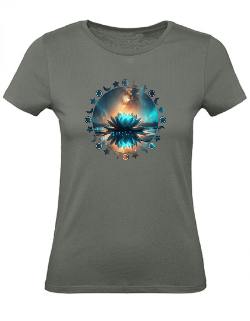 T-Shirt Damen Yoga Wellness Lotusblume XS bis 2XL - army grün - Balldiri