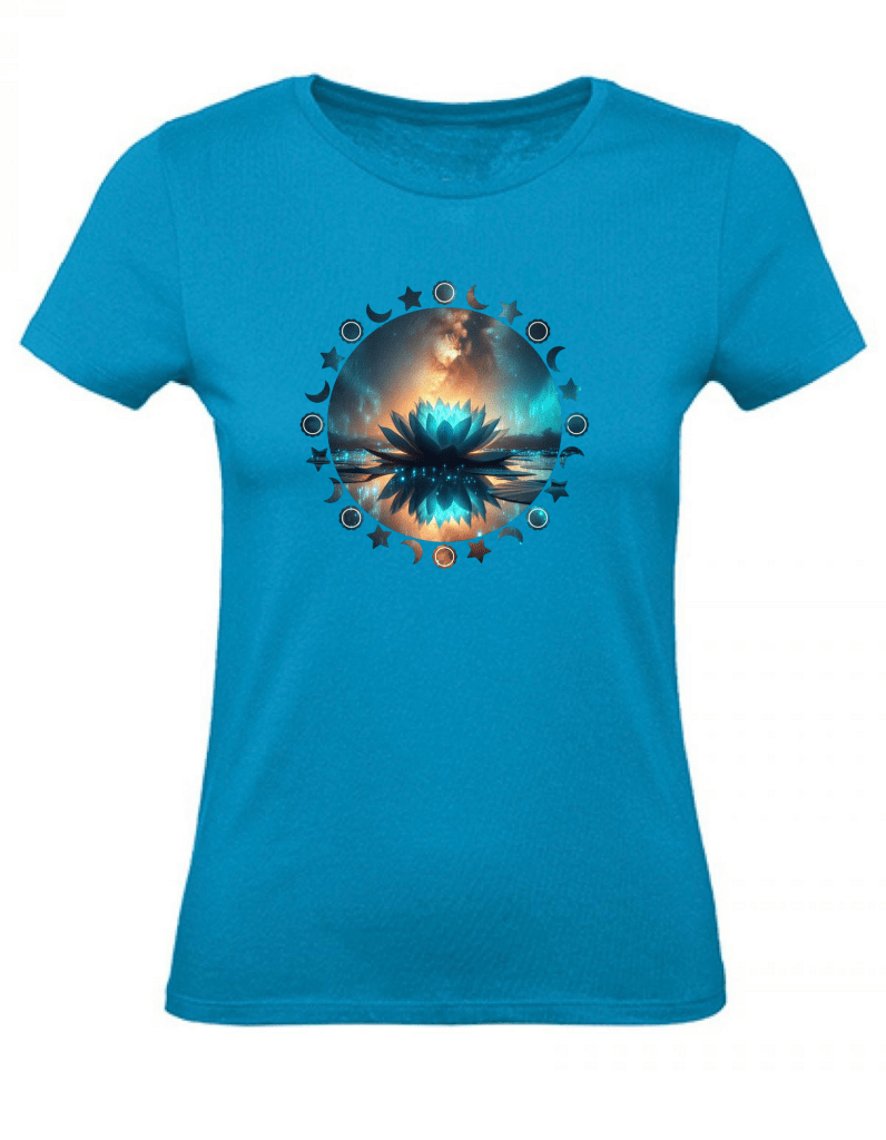 T-Shirt Damen Yoga Wellness Lotusblume XS bis 2XL - azurblau - Balldiri