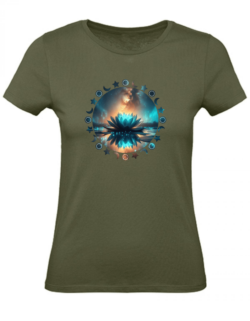 T-Shirt Damen Yoga Wellness Lotusblume XS bis 2XL - khaki - Balldiri