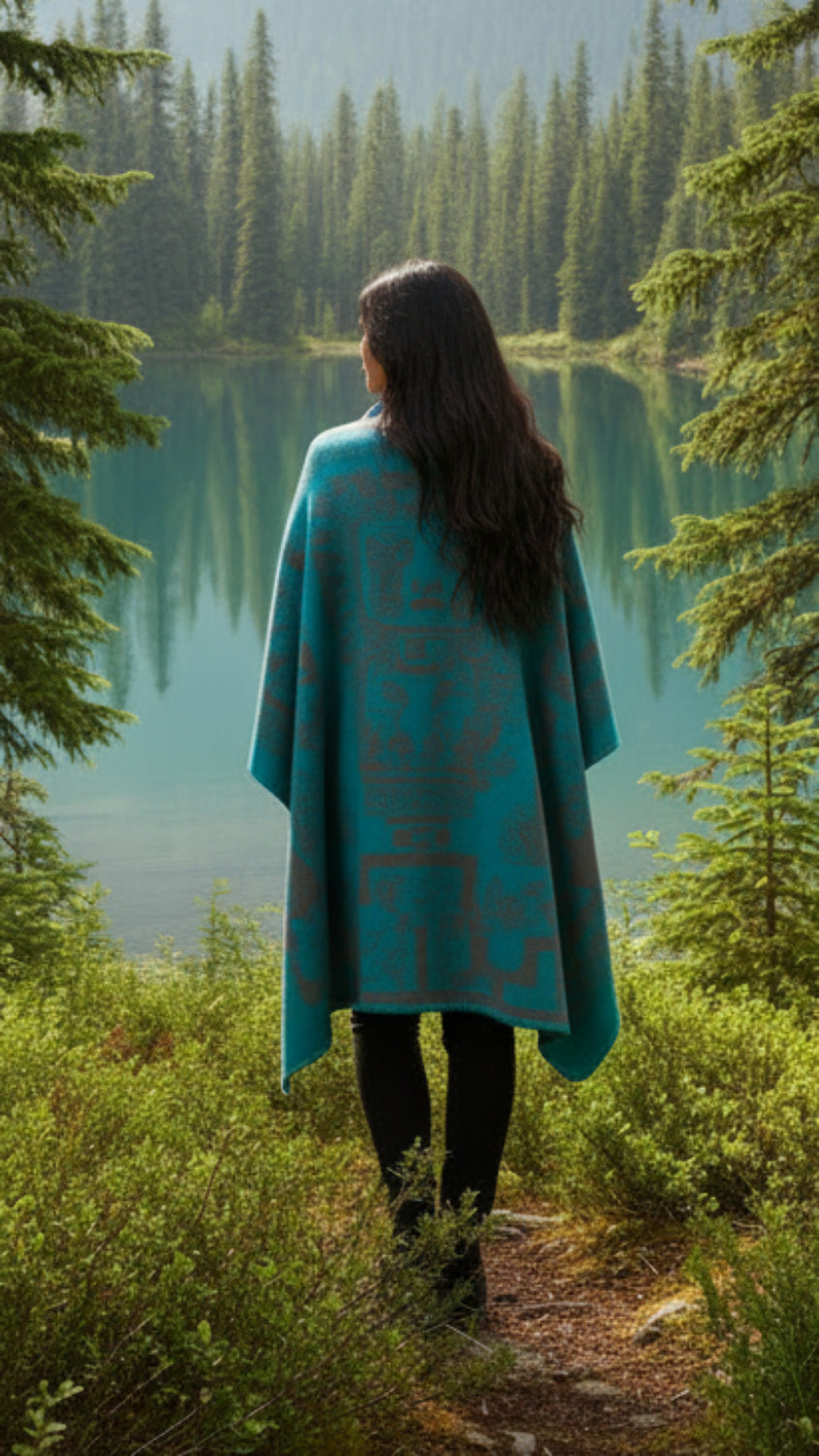Balldiri Jacquard-Poncho Damen – Boho Wende Cape mit Muster
