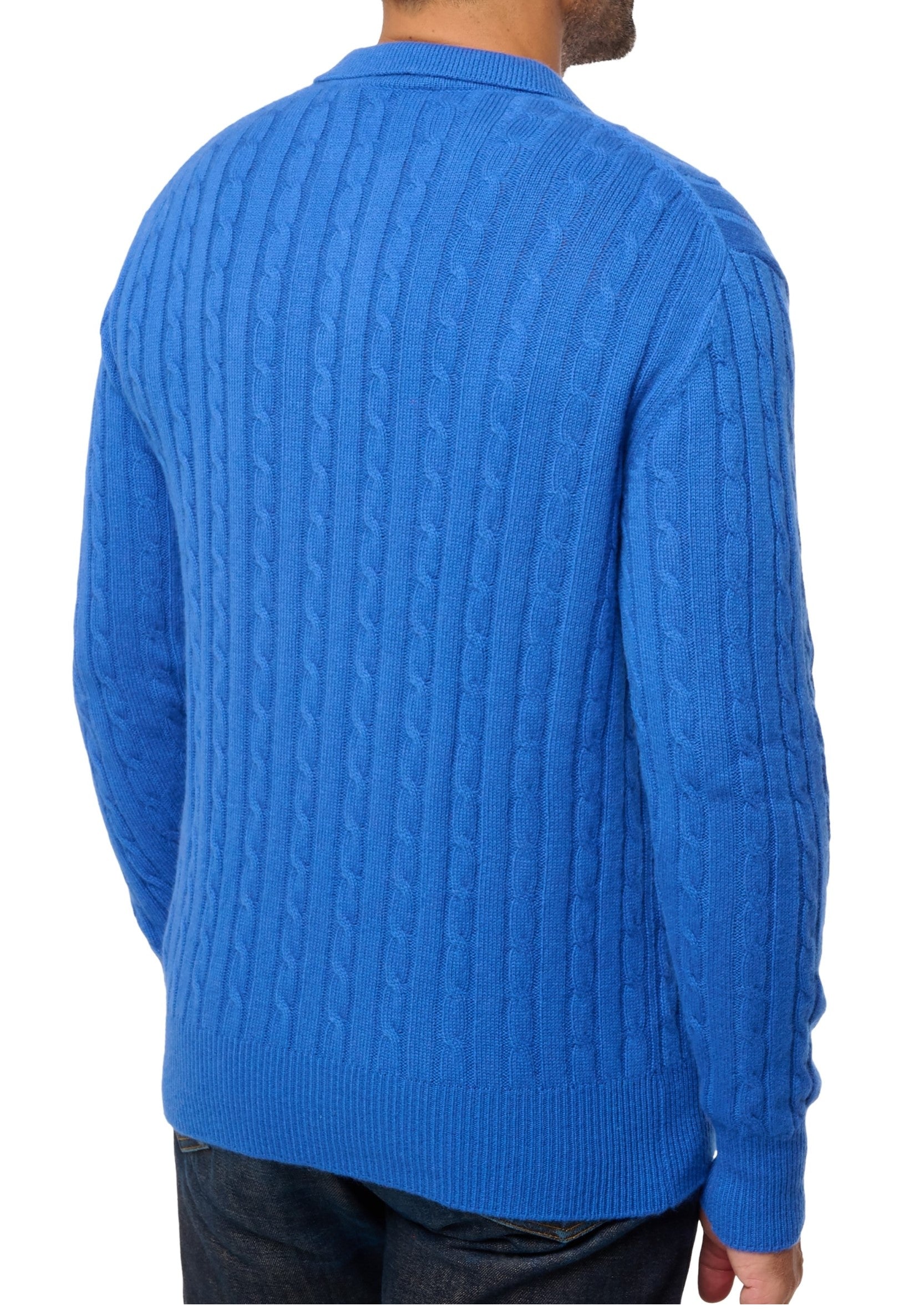 Balldiri 100% Kaschmir Herren Langarm Polo mit Kragen Zopfmuster 4-fädig - Balldiri & Windhound