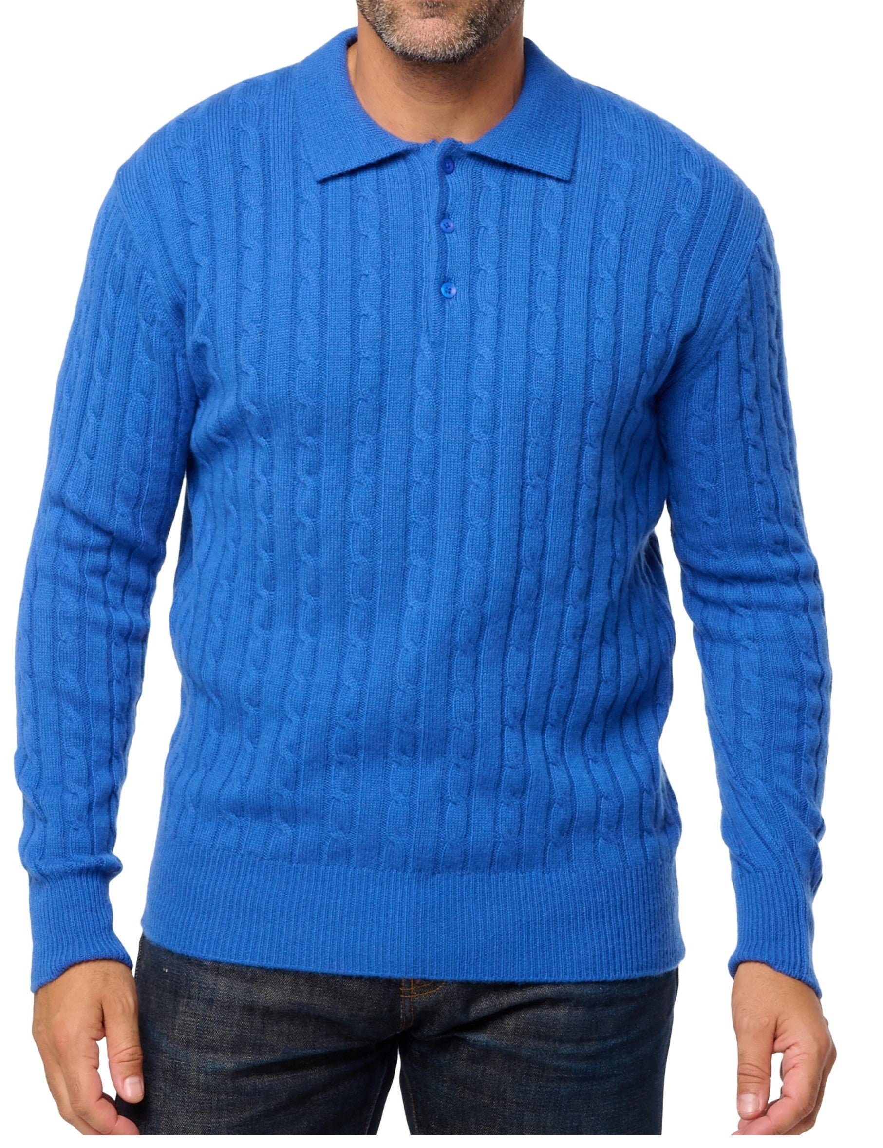 Balldiri 100% Kaschmir Herren Langarm Polo mit Kragen Zopfmuster 4-fädig - Balldiri & Windhound