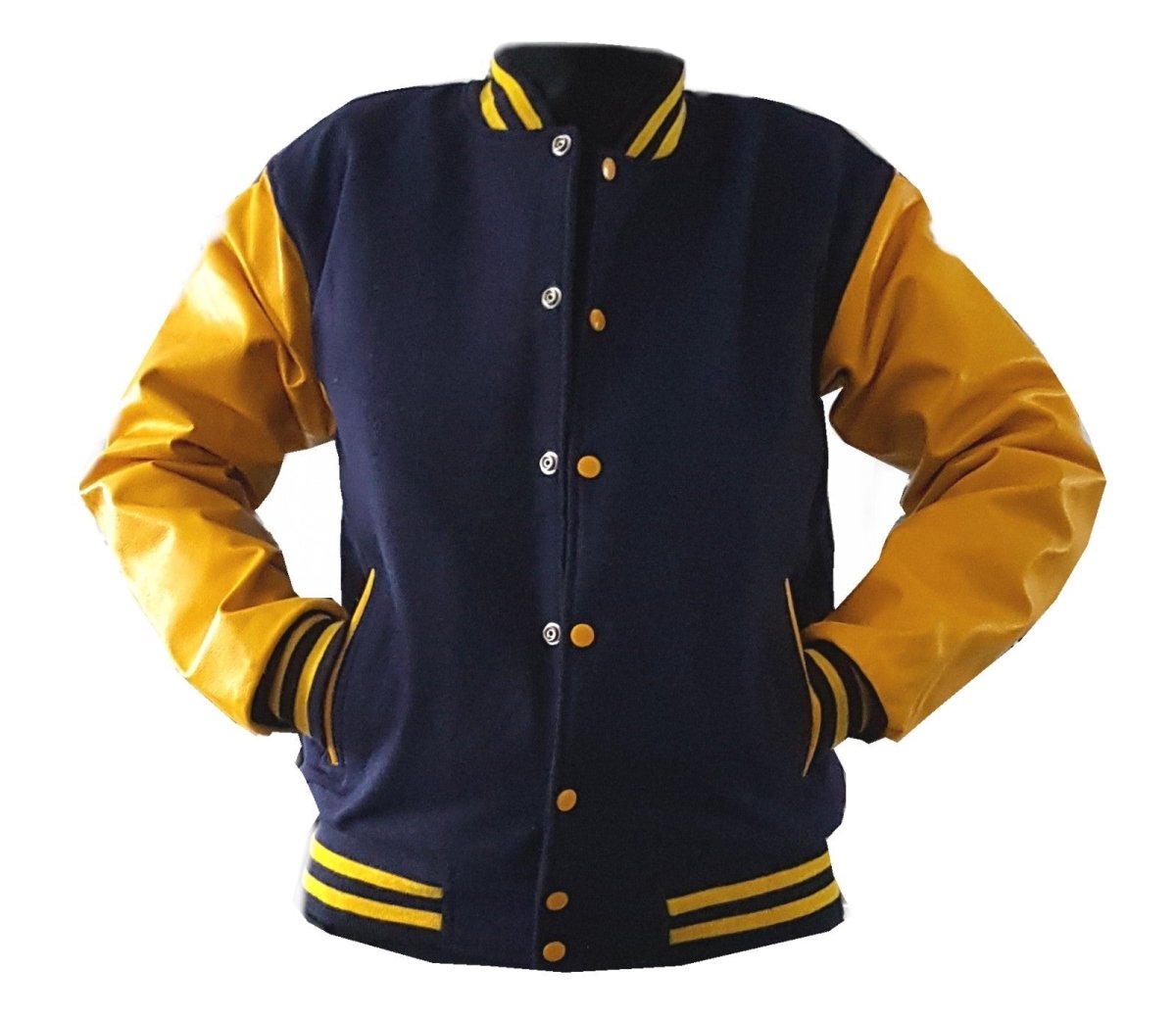 Windhound US Collegejacke College Jacke Lederärmel Retro 90er 80er - navyblau - gelb - Balldiri