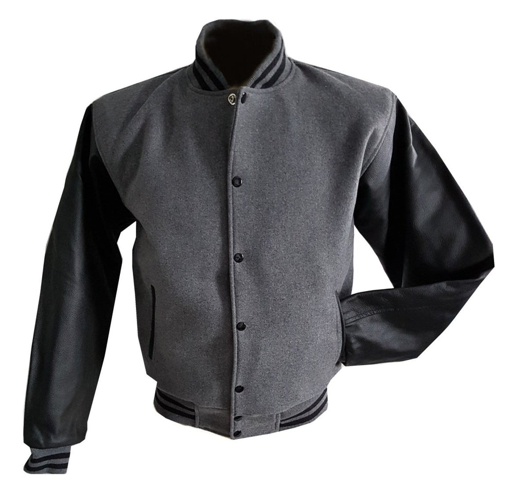 Windhound US Collegejacke College Jacke Lederärmel Retro 90er 80er - grau - schwarz - Balldiri