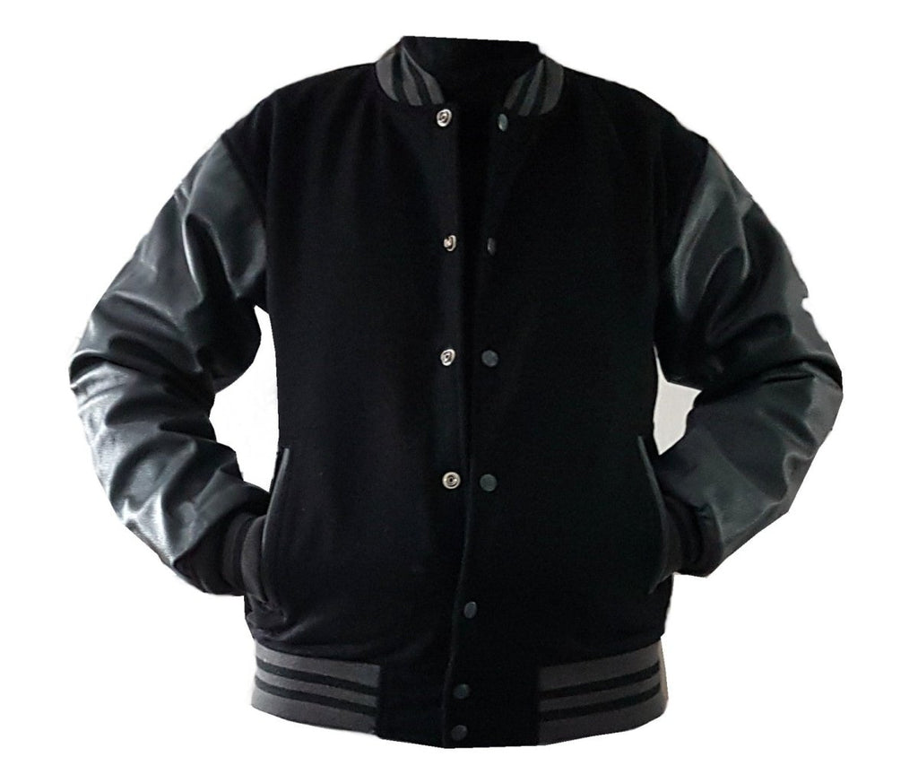 Windhound US Collegejacke College Jacke Lederärmel Retro 90er 80er - schwarz - grau - Balldiri