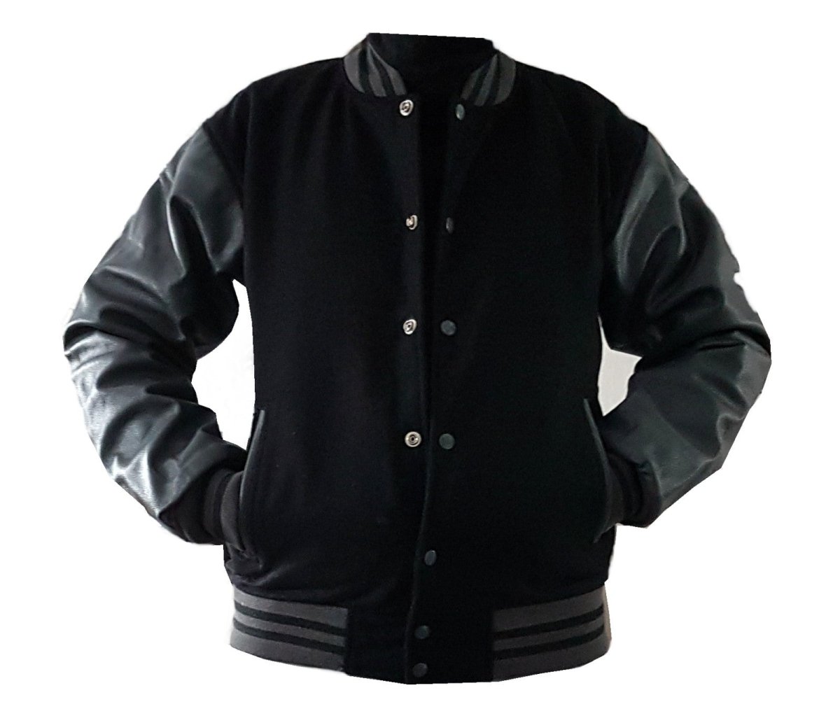 Windhound US Collegejacke College Jacke Lederärmel Retro 90er 80er - schwarz - grau - Balldiri